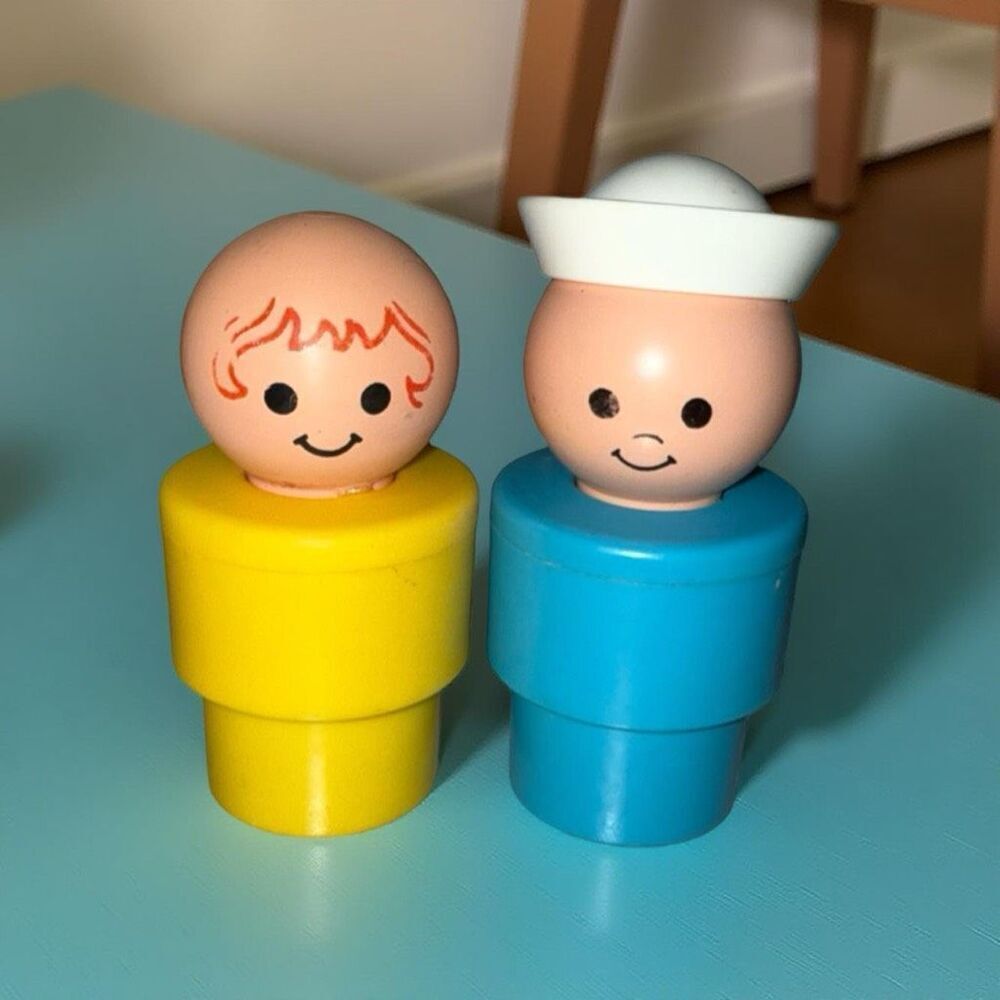 Vintage Fisher Price BIG Little People Sailor Red Wavey Hair Yellow Shirt Boy FP